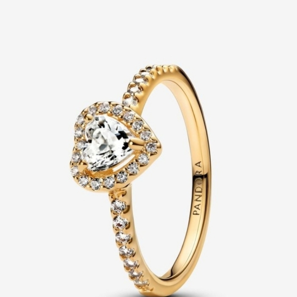 Pandora Elevated Heart Ring Pandora Gold Heart Ring with Sparkling Accents